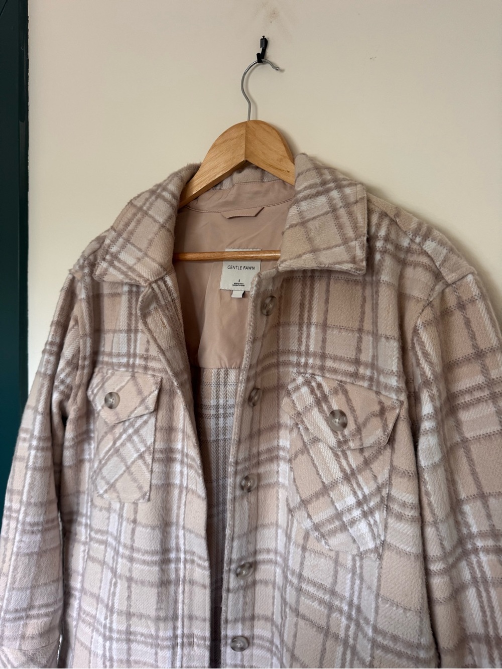 Neutral Plaid Button-Up Shacket - Picture 2 of 3